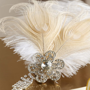 Serre-tête rétro en plumes d'autruche avec strass en alliage pour femmes, <span class=keywords><strong>accessoires</strong></span> de mascarade - Product Image 3