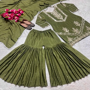 ชุดสูทปากีสถานแบบยาวจากนักออกแบบใหม่ที่สง่างาม sharara และ duppta ในสไตล์แฟนซี - Product Image 1