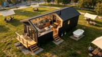 Maison mobile sur roues, structure en acier, maison préfabriquée sur remorque, design moderne pour villa, glamping, camping, complexe hôtelier