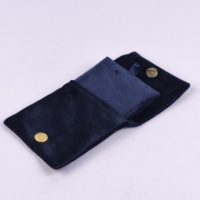 Pochette à bijoux en velours bleu marine avec bouton pression, logo personnalisé, pliable, sac de rangement souple pour bagues, boucles d'oreilles, colliers, emballage cadeau