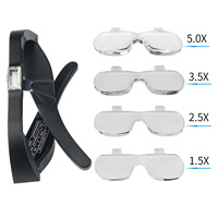 Lunettes Loupe Rechargeable avec 2 Lumières LED et Lentilles Amovibles 1.5X 2.5X 3.5X 5X Lunettes de Lecture