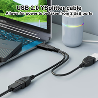 Câble d'extension USB 2.0 mâle vers double USB femelle en Y avec gaine en PVC pour imprimante, souris, scanner et lecteur de codes-barres