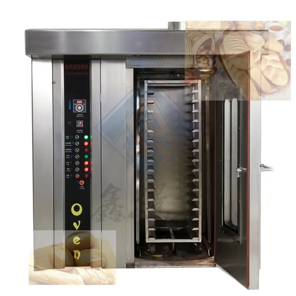 32/16/64 स्टीम फंक्शन टाइमिंग सिस्टम के साथ इलेक्ट्रिक गैस रोटरी ओवन बेकिंग केक ब्रेड बनाने की मशीन स्वचालित ओवन बिक्री के लिए