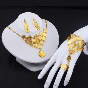 Orta Doğu Dubai 24 Ayar Altın Kaplama Madeni Para Düğün Takı Seti Afrika Gelinlik Suudi Arabistan Kadın Bileklik Küpe Kolye Setleri - Product Image 1