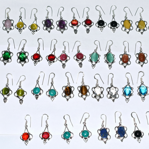 Bijoux Aura Mélange d'argent allemand Pierres précieuses Conceptions uniques Boucles d'oreilles superposées en argent Style Boho Bijoux vintage pour femmes pour les détaillants - Product Image 1