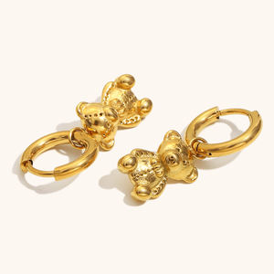 أقراط دمية دب مطلية بالذهب من Dingran من الفولاذ المقاوم للصدأ ، أقراط متدلية هوجي ، مجوهرات جذابة على شكل حيوان للنساء - Product Image 4