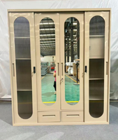 Armoire métallique multifonctionnelle à 4 portes avec miroir, tringle à vêtements, étagères et tiroirs