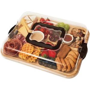 Plateau de service en bambou avec couvercle, plateau en bois divisé pour en-cas, fruits, fromages et desserts, usage domestique - Product Image 1