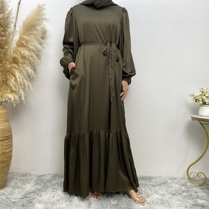 6531# Solid Color Elastic Cuff Pleated Bottoms Thin Satin Casual Elegant With Pockets <b>Summer</b> Women Popular Dress - Product Image 5