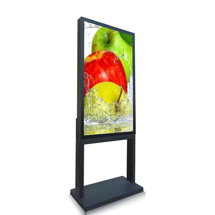 หน้าจอ LCD ขนาด55นิ้วแนวตั้งกันน้ำได้หน้าจอโฆษณาป้ายดิจิตอลกลางแจ้งตู้โชว์อลูมิเนียมทำความเย็น LCD