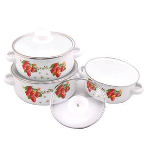 3-Piece Estilo Americano Mini Esmalte Conjunto Panelas Tampa De Vidro Cerâmica Sustentável Cozinhar <span class=keywords><strong>Ware</strong></span> Inclui Pote Caçarola Ferro Fundido - Product Image 1