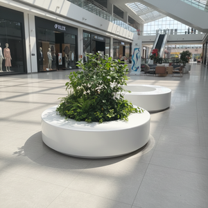 Jardinières personnalisées avec banc, en fibre de verre, grandes jardinières d'extérieur, mobilier commercial d'extérieur - Product Image 1