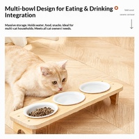Support portable en bois massif PAIPET pour gamelles de chat avec protection en céramique, étanche et anti-déversement, ensemble de 3 gamelles pour nourriture et eau pour chat