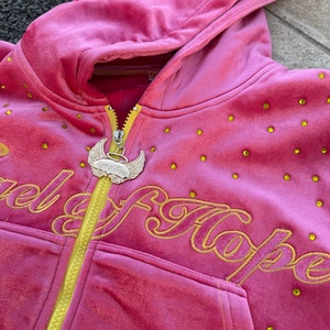 Custom <b>Zip</b> <b>up</b> <b>Crop</b> Women Velvet Hoodie and Sweat Suit Jogger Set Two Piece Embroidery Rhinestone Velvet Tracksuits for Women - Product Image 5