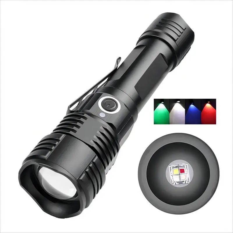 Well-crafted Aluminum Alloy Red Light Hunting Flashlight Red Green UV Light LED Flash Light High Power Zoomable Torch Tactical