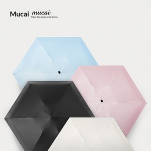 Paraguas Plegable Manual de Cinco Pliegues <span class=keywords><strong>Mucai</strong></span> con Mango Plano, Goma Negra, Protección UV, Color Sólido - Product Image 2