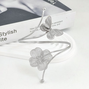 Gold Plated Hollow Butterfly Floral <b>Cuff</b> Bracelet Women's Romantic Statement Armlet Jewelry - Product Image 3