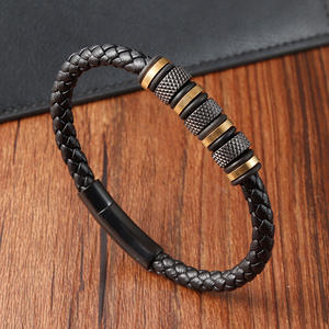 Pulsera De Cuero De Acero Gelang Kulit Tahan Karat Inoxidable Pria Pesona Baja Titanium Gelang Soket Magnet Gelang - Product Image 4