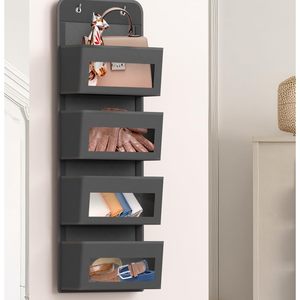 Organisateur de rangement à suspendre sur la porte à 4 poches, gris foncé, pour produits pour bébés - Product Image 4