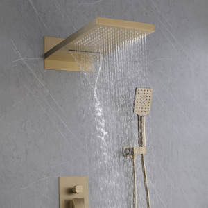 Sıcak satış fırçalanmış altın lüks duş banyo musluğu in-duvar yağmur banyo duş seti 3 yolları sıcak ve soğuk su duş sistemi - Product Image 2