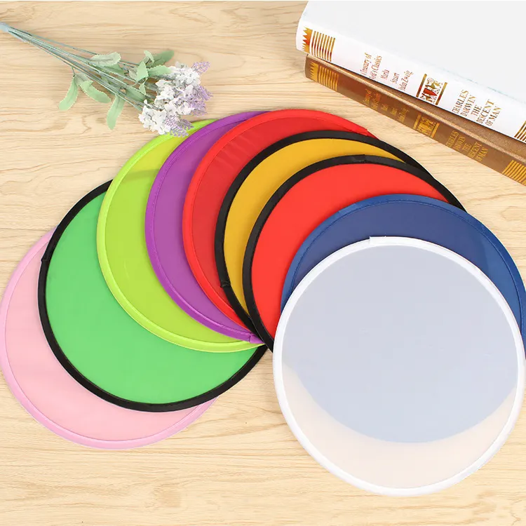 Customized Sublimation Diy Printed Pop Up Round Hand Fan Flexible Foldable Nylon Flying Disc Fans For Summer Promotional