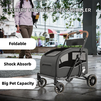 Chariot de voyage pliable en acier au carbone 2026 à 4 roues pour animaux de compagnie, capacité 25 kg, matériau Oxford toutes saisons, harnais pour chien inclus