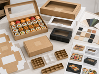 Boîtes à sushi en papier kraft avec fenêtre transparente, logo personnalisé imprimé, emballage alimentaire jetable écologique, faible MOQ