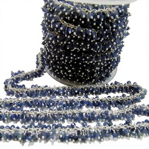 Cadena de Rosario Hecha a Mano con Cuentas de Zafiro Azul Facetadas y Envoltura de Alambre, Joyería con Cuentas Colgantes - Product Image 1