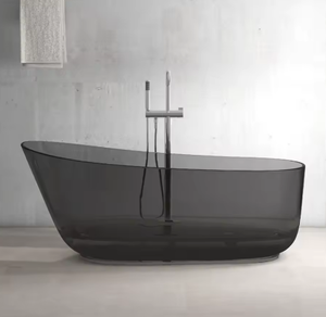 Vasca da Bagno Ovale Moderna in Resina Trasparente, Stile Contemporaneo, Autoportante per Hotel - Product Image 3