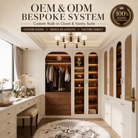 Armoire sur mesure moderne de style français crème, système de rangement modulaire, tiroirs en noyer, meuble en rotin, coiffeuse OEM