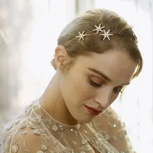 Gold Star Crystal Bridal Crown Luxury Tiara for Women Headband Rhinestone Hair Accessories Jewelry