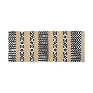 Tapis de cuisine à motif géométrique en polyester et coton, rectangulaire, antidérapant, marron, design losanges entrelacés - Product Image 1