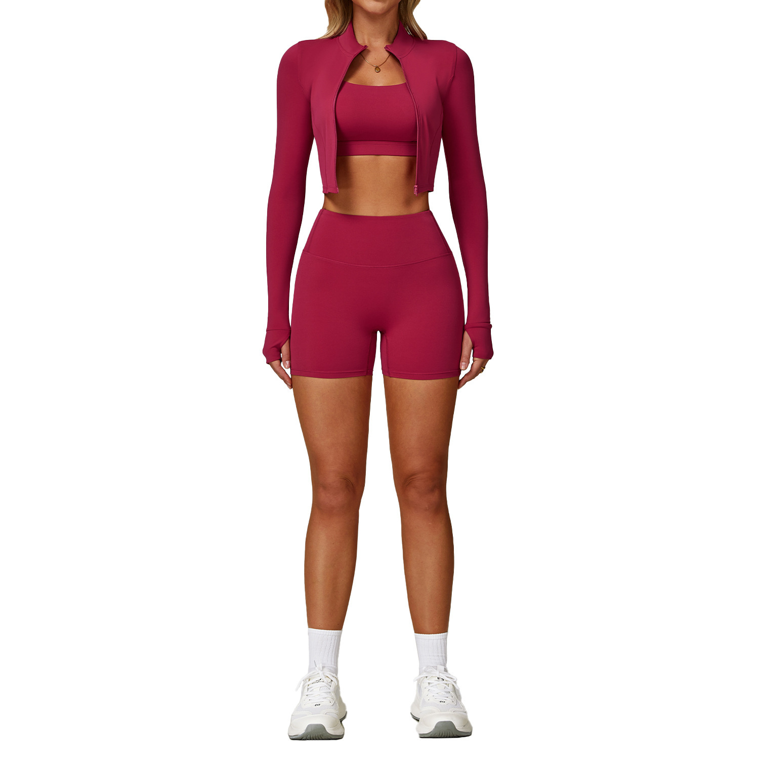 Womens Yoga Sets Zipper 3 Piece Sets Sportswear Gym Yoga Pants For Fitness Quick Dry Activewear For Ladies