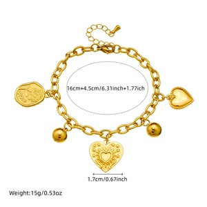 European American Retro Heart Pendant Chain Gold Plated Necklace <b>Bracelet</b> <b>Set</b> Women's Fashion Jewelry Gift - Product Image 4