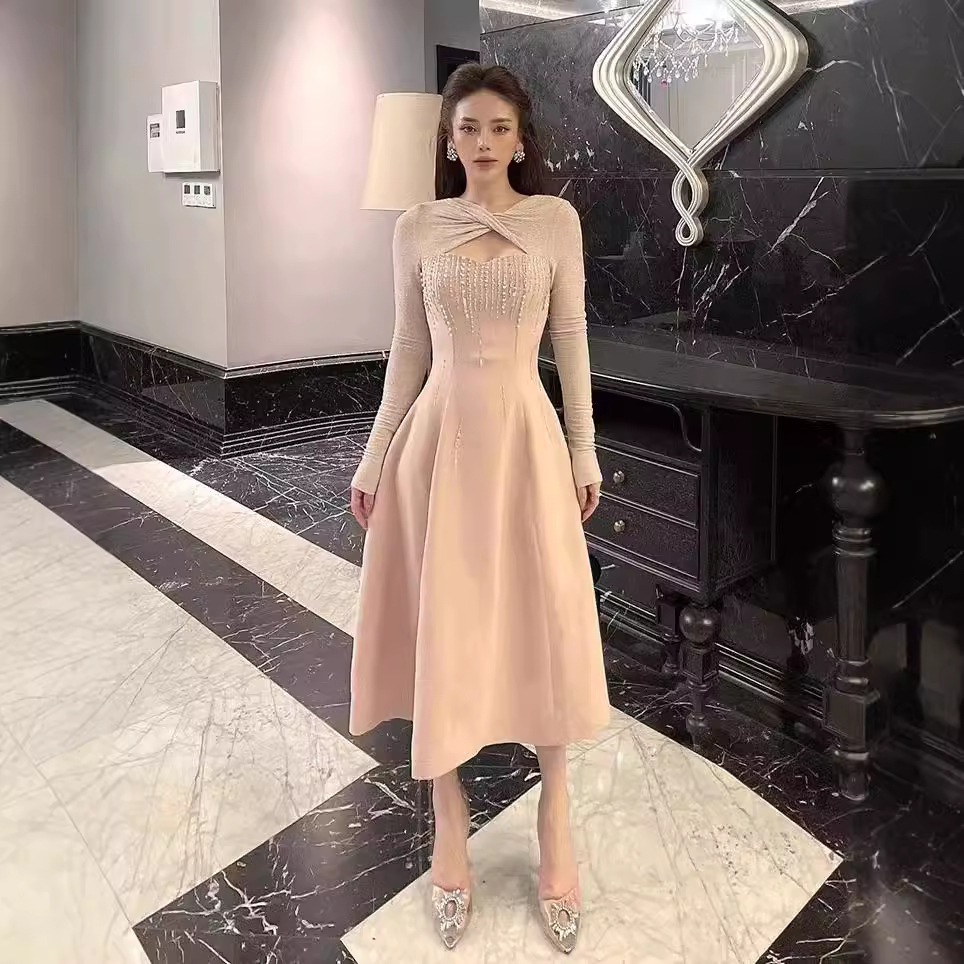 Long Sleeve Criss Cross Dress - High Quality Maxi Gown