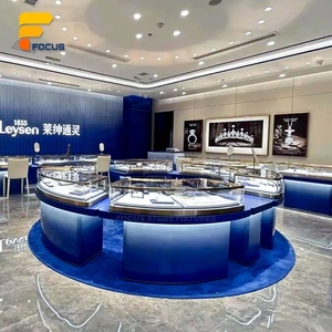 Aménagement de boutique de bijoux de luxe haut de gamme : <span class=keywords><strong>Vitrine</strong></span> en verre bleu avec cadre métallique et comptoir de présentation - Product Image 3