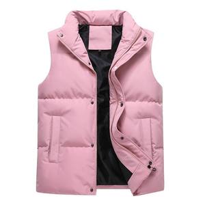 <b>Men's</b> <b>White</b> Stand Collar Padded Vest With Zipper Closure Windproof Casual Winter Outerwear Front Logo Customizable - Product Image 2