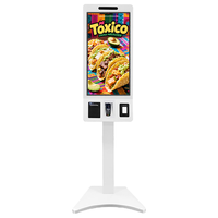 Terminal de commande en libre-service avec lecteur de paiement NFC intégré, écran 32 pouces, pour restauration rapide, sur pied, pour restaurant