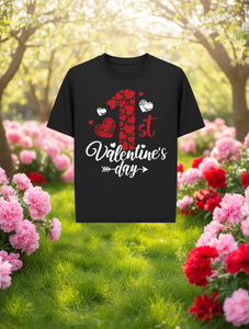 T-shirt da donna per il primo San Valentino, maniche corte, girocollo, stampa digitale, casual, primavera estate, in cotone jersey, vestibilità regolare - Product Image 2