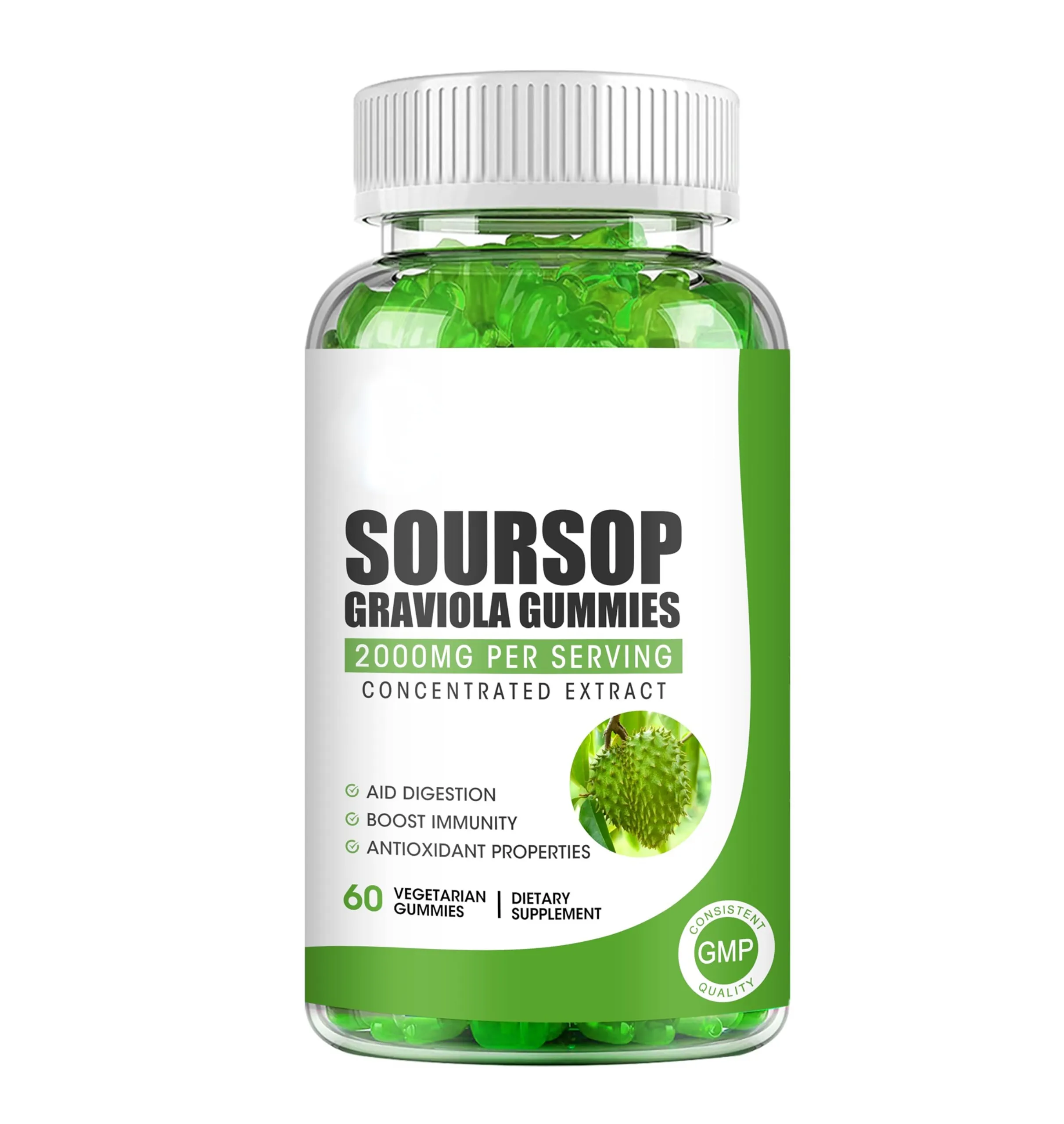 Soursop Graviola Gummies Soursop Leaves Seeds Extract Digestive Aid Immune Support & Antioxidant Graviola Gummies for Cancer