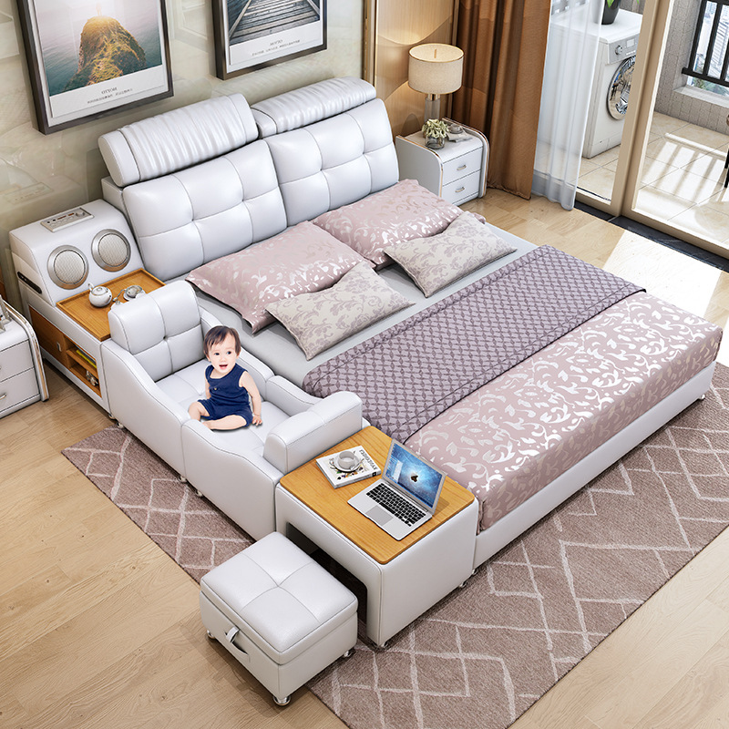 Set kamar tidur kulit lengkap putih pintu modern ukuran raja modern mewah set furnitur ukuran Ratu anak-anak kamar tidur