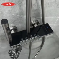 Ensemble de douche mural noir anthracite 4 fonctions avec système de douche à touches piano et douchette pour la vente en gros