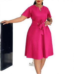 Vestido de Verano para Mujer, Estilo Vintage, Formal, Midi, Corte en A, Color Sólido, con Tirantes, Manga Corta, Talla Grande, para Comercio Exterior - Product Image 2