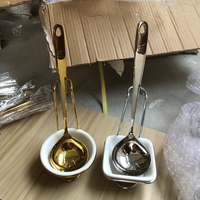 Ensemble de Cuillères Dorées et Argentées avec Support, Louche et Écumoire pour Soupe Fondue, Service de Buffet