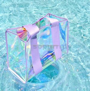 女性のためのカスタムロゴラージビーチバッグ防水チッププルーフビーチトート虹色のバッグプール用防水ポケット付き - Product Image 3