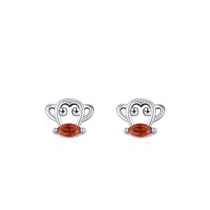 Pendientes de Mono Personalizables en Plata de Ley S925 con Circonita Roja Corte Marquesa, Serie Animal, Versión Cobre - Regalo Creativo para Mujer - Product Image 1