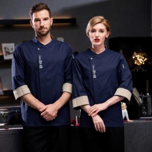 Conception simple un bouton personnalisé hôtel cuisine coton polyester vestes de chef restaurant chinois chef uniformes femmes - Product Image 1