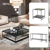 Ensemble de table basse carrée en verre et marbre au design italien moderne, finition noir et or, structure en acier inoxydable, luxe léger pour salon