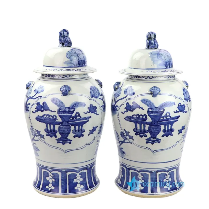 RZOT023-AH Jingdezhen China alta habilidad pintor mano pintado de cerámica azul templo frascos