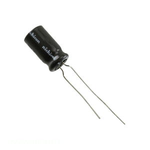 Condensador de Aluminio UVZ2A100MED CAP ALUM 10UF 20% 100V RADIAL TH de Canal del Fabricante, 10 uF, Tipo Through Hole - Product Image 1